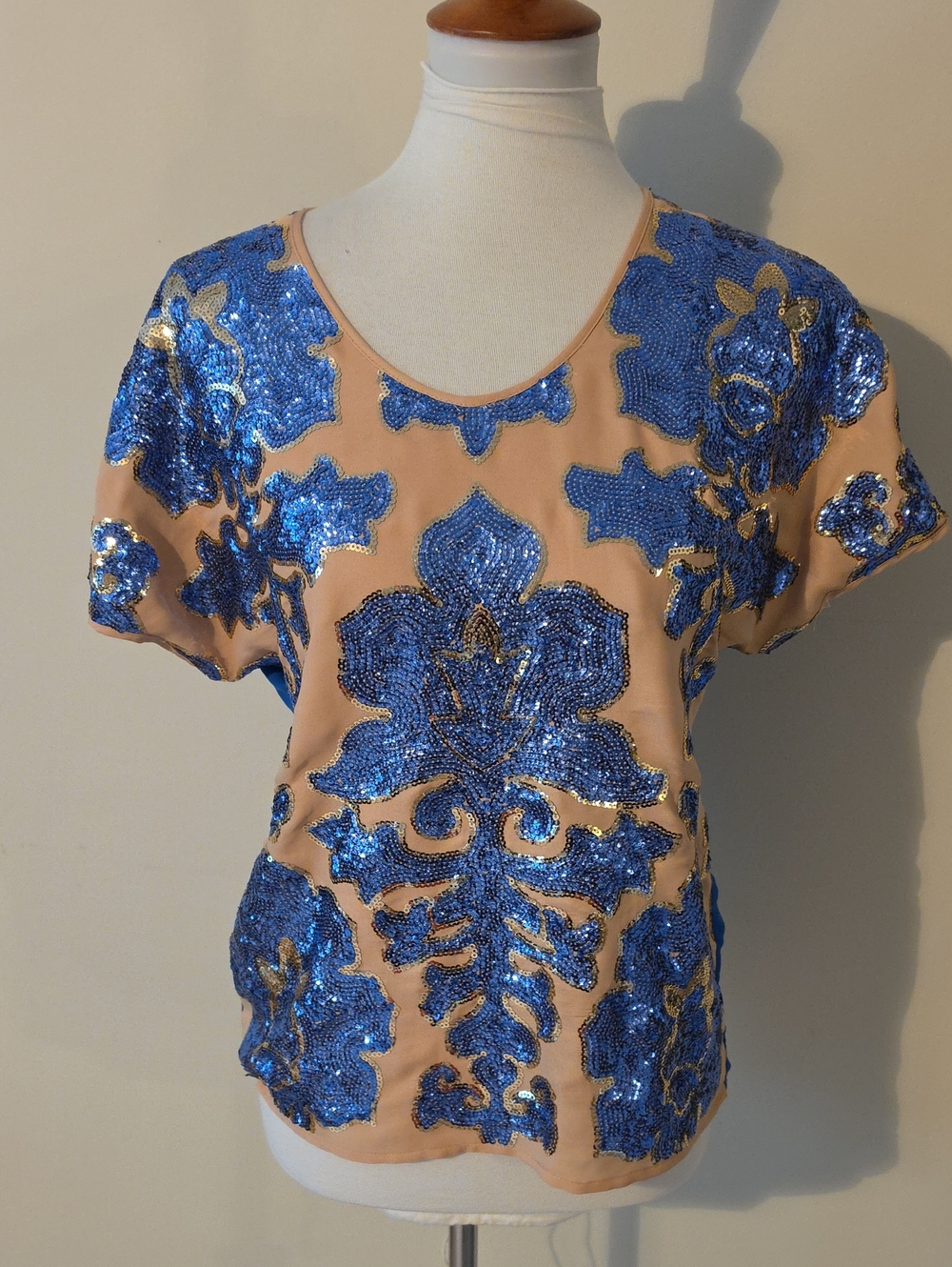 Neiman Marcus Tracy Reese Sequin Embellished Blue and Brown  Top Bouse